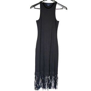French Connection Black Fringe Midi Dress Small